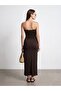 91639 Strapless Slit Detailed Dress-Dark Brown - 3