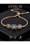 Women's Steel Elevator Bracelet with Square Evil Eye Beads and Zircon Stones Series - 5