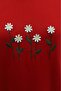 Daisy Embroidered Round Neck Combed Cotton Tunic -Red - 6