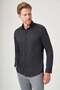 Black Hard Collar Long Sleeve Pocketless Slim Fit Flexible Water Repellent Shirt 1004260234 - 3