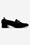 Fennisa Women's Genuine Leather Stone Detailed Short Heeled Loafer Shoes Black Suede - 3