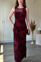 Silvery Floral Embroidered Transparent Detailed Maxi Tulle Dress with Belt on the Front - 6
