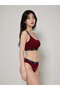 Women's Burgundy Ribbed Love Strap Bralet Slip Panties Underwear Set - 3