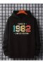 Men's Black Made in 1982 Printed 3 Thread Hooded Hoodie Sweatshirt