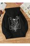 Unisex Black Square Floral Printed 3 Thread Hooded Hoodie Sweatshirt