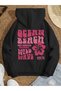 Women's Black Ocean Beach Printed 3 Thread Hooded Hoodie Sweatshirt
