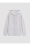 Özmarka New Season Gray Hooded Oversize Women's Zippered Sweatshirt - 5