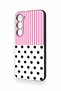Samsung S23 Compatible Pink Striped Polka Dot Patterned Silicone Case - 4