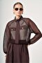 Women's Mesh Detail Skirt Suit Brown 31448 - 2