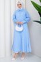 Women's Buttoned B.Blue Striped Hijab Shirt Dress - 2