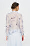 Women's V-Neck Ruffled Floral Patterned Blue Shirt - 5