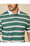 Men Green And White Striped Polo Shirt - 4