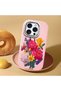 iPhone 15 Pro Compatible Case with Camera Protection Pink Silicone Couple Phone Case with Floral Pattern - 2