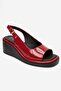 Orlena Red Patent Leather Genuine Leather Wedge Heeled Sandals - 3