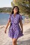 Women's Lilac Hakim Collar Sleeve Tie-Up Short Dress with Elastic Waist Belt Arm-26Y001145