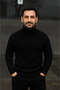 Men's ribbed knit sweater 3-piece set beige khaki black regular turtleneck full neck knit set model sweater - 2