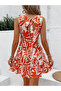 Women's Zero Sleeve Crew Neck Ruffle Patterned Sofia Dress - 6