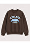 Chicago Print Detailed Crew Neck 2 Thread Sweatshirt