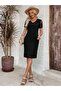 Women's Short Sleeve V Laser Collar Cut Short Imported Crepe Dress - 6