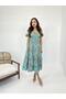 Women's Louisville Patterned Carmen Collar Gipeli Short Sleeve Ruffle Midi Length Flared Dress