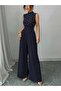 Women's Turtleneck Sleeveless Pearl Belted Waist Long Janjan Jumpsuit