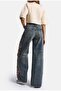 Women's Denim Color 4W6-8 Palazzo Fit Embroidery and 3D Rose Detail Special Design Denim Jean - 8