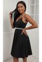 Women's Black Glittery Thin Straps Double Breasted V-Neck Waist Stone Detailed Flared Skirt Mini Evening Dress - 4