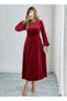 Women's long sleeve crew neck midi velvet dress - 3