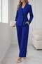 Women's Long Sleeve Collared Single Button Detailed Atlas Jacket and Trousers Two-Piece Set