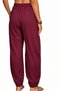 Women's Burgundy Elastic Waist and Cuffs Double Pocket Linen Shalwar Trousers Comfortable Fit Harem - 3