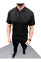 Men's Summer Knitwear Hair Knit T-Shirt Short Sleeve Polo Collar Zippered T-Shirt - Black - 3