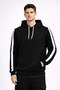 Men's Striped Hooded Sweatshirt Oversized 3 Thread Cotton - Black - 2
