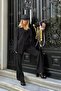 Women's Black Vest Jacket Trousers Set Plain Woven Wide Leg Classic Stylish