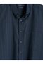 Navy Blue Standard Fit Striped Gabardine Men's Shirt - 6