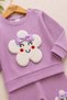 Baby Girl Floral Appliqued Ribbed 2-Piece Top and Bottom Set Seasonal Tracksuit Set 6-12-18 Months - 3