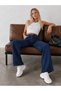Jeans Pants with Tube Waist, Navy Blue, Leather Pocket, Embroidered Details - 4