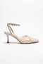 Women's Beige Lace Detailed Pointed Toe Thin Heeled Shoes 50021012 - 3
