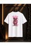 Unisex Too Cool Pink Bear Back and Front Printed 100% Cotton Oversize Crew Neck Short Sleeve T-Shirt White