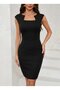 Women's Short Sleeve Square Neck Imported Crepe Dress - 4