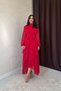 Women's Red Long Sleeve High Neck Waist Accent Layered Flounce Maxi Dress - 2