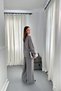 Women's Gray Double Suit Shirt Collar Belted Wide Leg Straight Woven Long Sleeve - 5