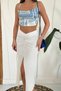 Women's Beige Slit Midi Skirt with Drawstring Detail, High Waist, Straight Pencil Cut - 4