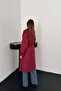 Women's Burgundy Suede Trench Coat Raglan Sleeves Double Breasted Belted Midi Lined - 5