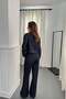 Women's Blue Top and Bottom Set Denim Jacket Pants Set High Waist Spanish Flare Pants with Buttons - 5
