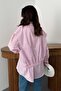 Women's Pink Shirt with Elastic Back, Cotton, Long Sleeves, Buttoned, Plain Design - 5