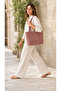 Women's Red and White Gingham Fabric Tote Bag with Long Strap and Front Pocket, Daily Shoulder Bag