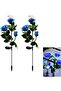 Two solar-powered LED decorative landscape lights for gardens, featuring simulated rose designs (blue - 3 rose heads).