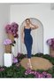 Women's Dark Blue Midi Dress Strappy Square Neck Contrast Stitching Slim Fit Midi Denim Dress - 4