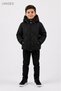 Children's Unisex Black Matte Regular Fit Hooded Coat with Diamond Detail - 2