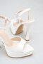 White Bridal Shoes Platform Heels Ankle Strap High Heel Wedding Shoes - 3